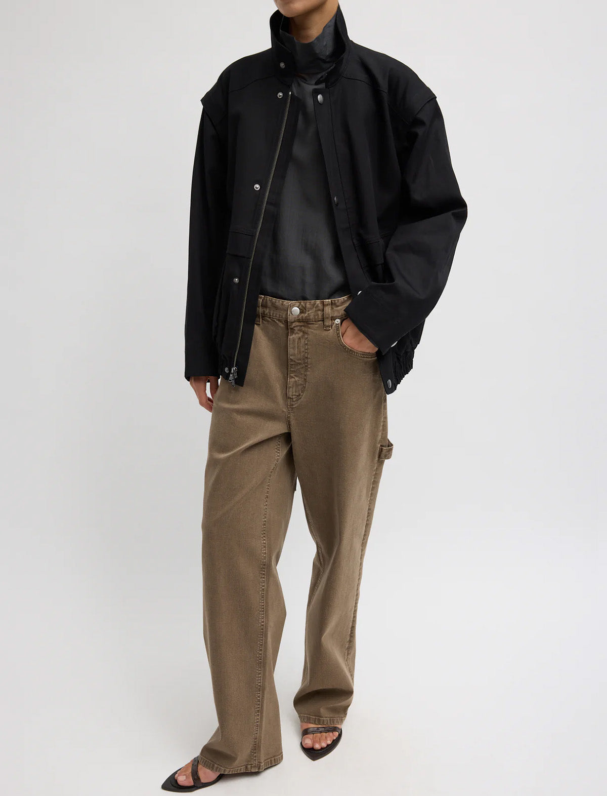 TIBI Patchwork Twill Slicker Jacket in Black