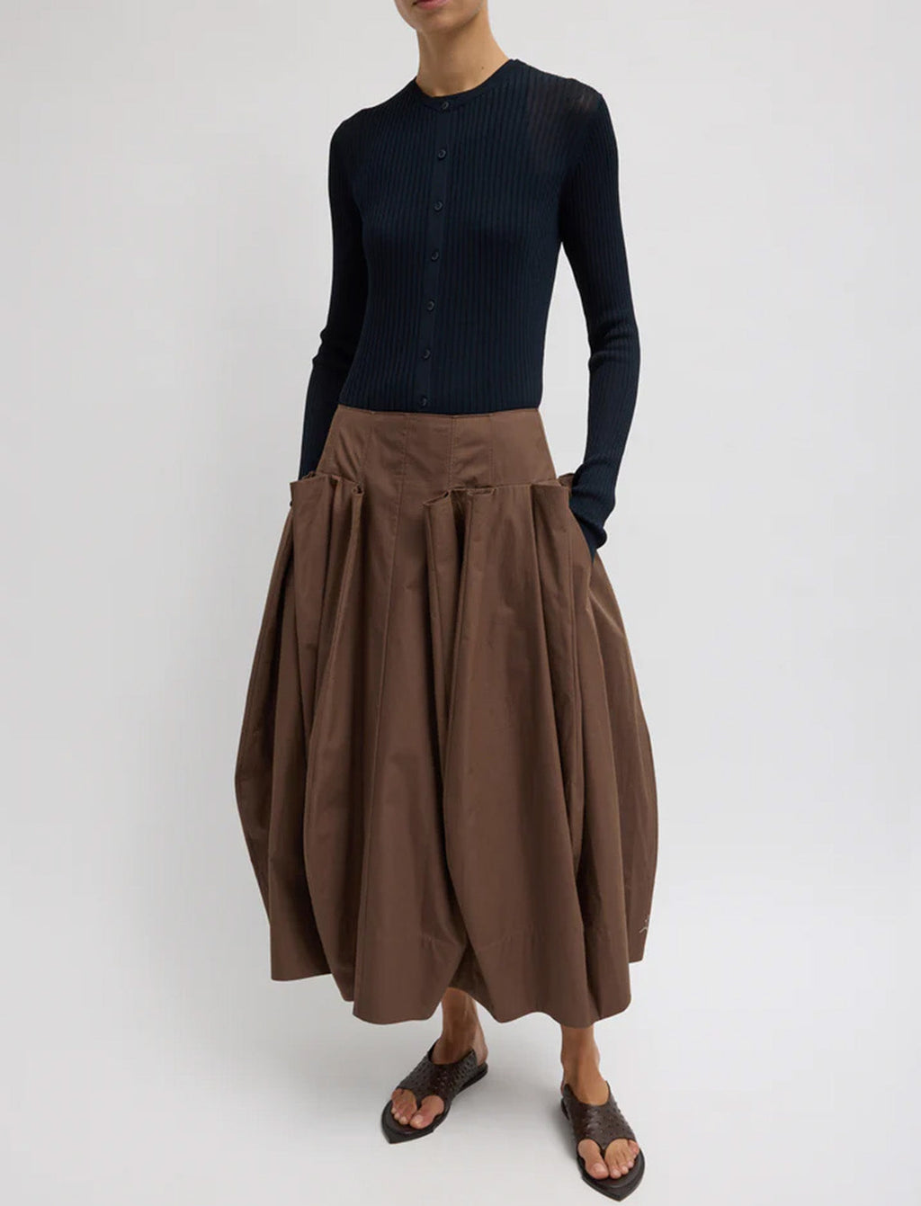 TIBI Ribbed Sweater Slim Cardigan in Navy