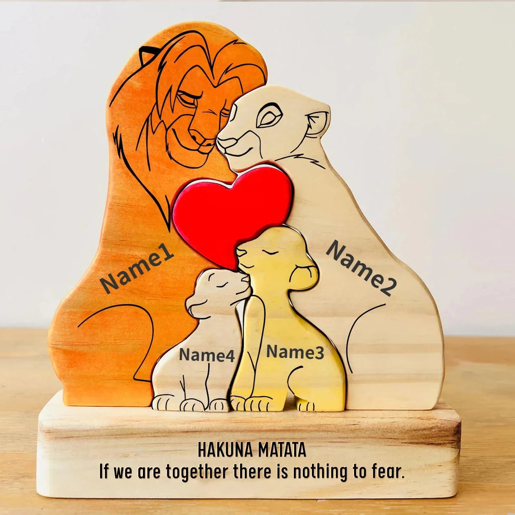 DIY Lion King Wooden Family Puzzle Personalized Name Puzzles Wooden Lions Puzzle Home Decor Thanksgiving Christmas Warm Gifts