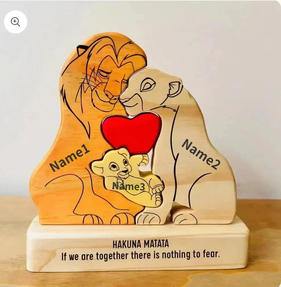 DIY Lion King Wooden Family Puzzle Personalized Name Puzzles Wooden Lions Puzzle Home Decor Thanksgiving Christmas Warm Gifts