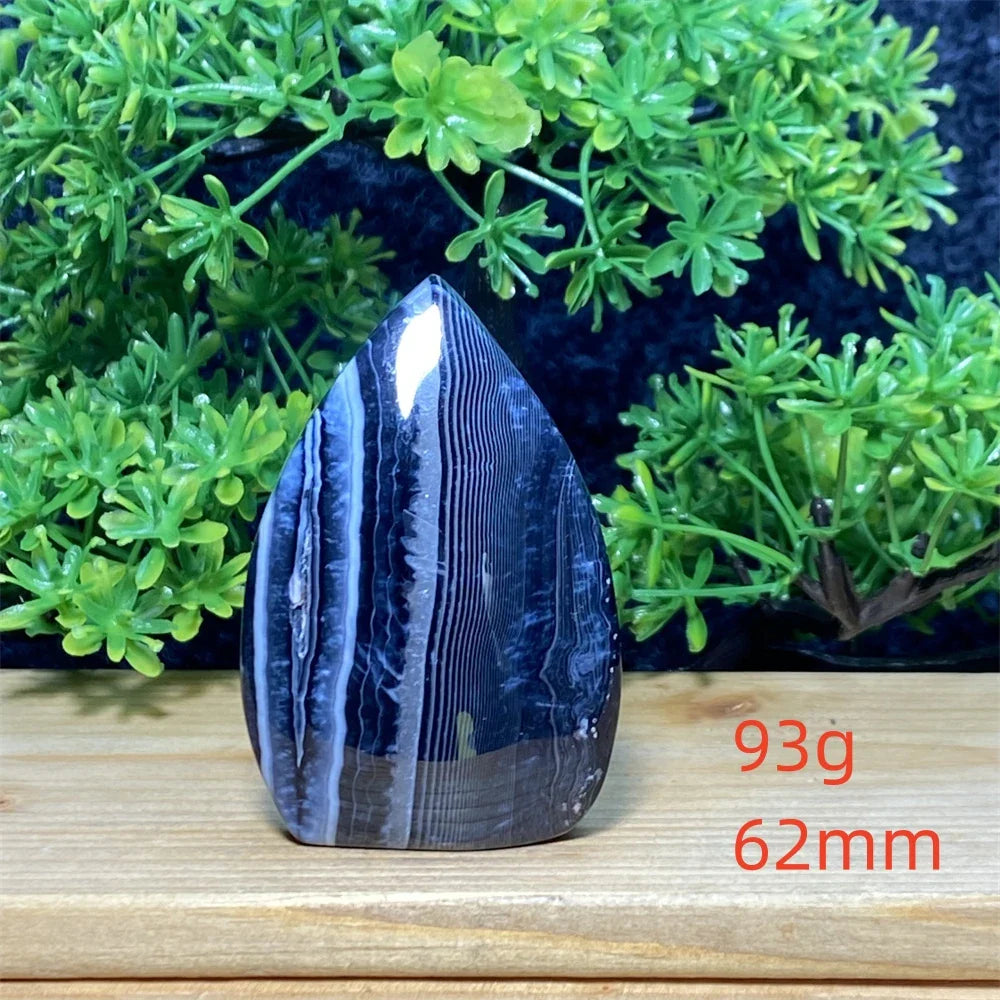 Natural Crystal Black Agate Silk Stripe Free Form Torch Reiki Healing Shape Meditation Feng Shui Home Decor Gift Warp Off Evil