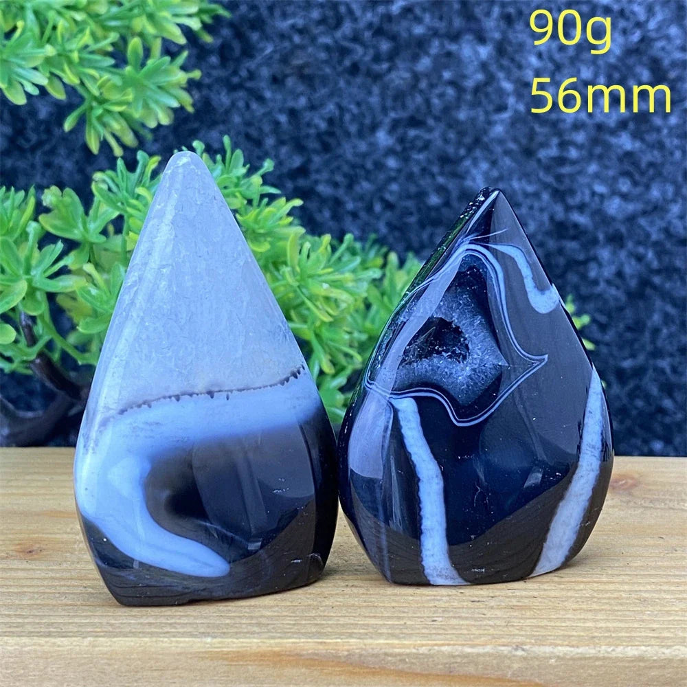 Natural Crystal Black Agate Silk Stripe Free Form Torch Reiki Healing Shape Meditation Feng Shui Home Decor Gift Warp Off Evil