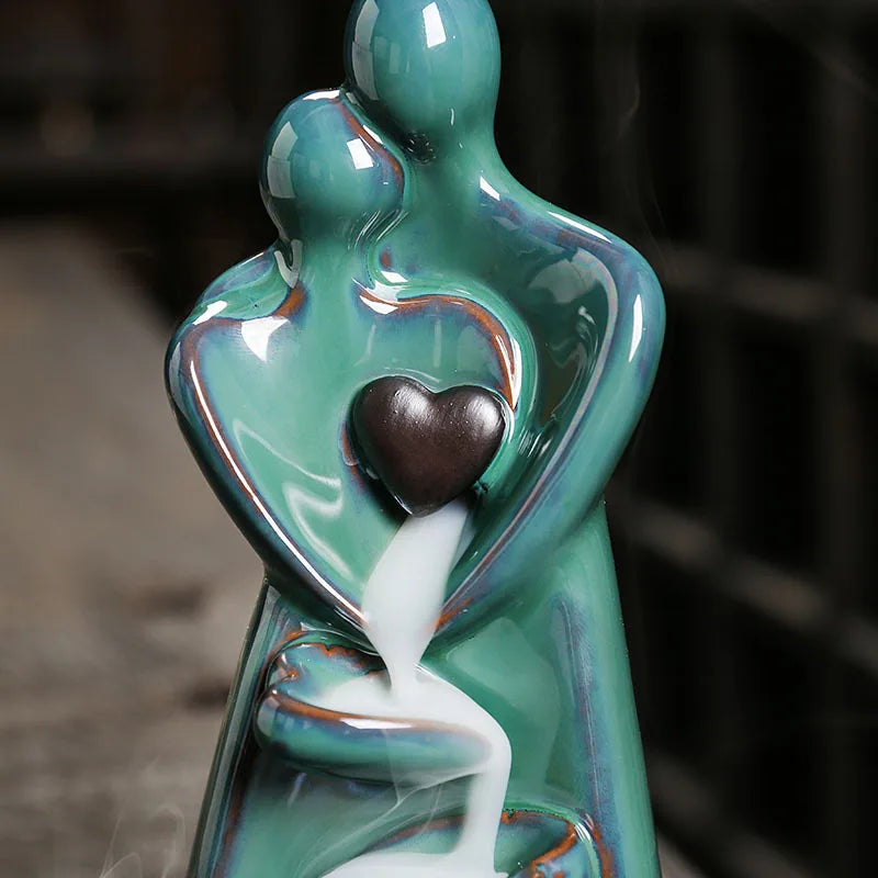 1pc Creative Ceramic Craft Home Decorate Lover Type Backflow Incense Burner Incense Censer Stick Holder (Without Incense)