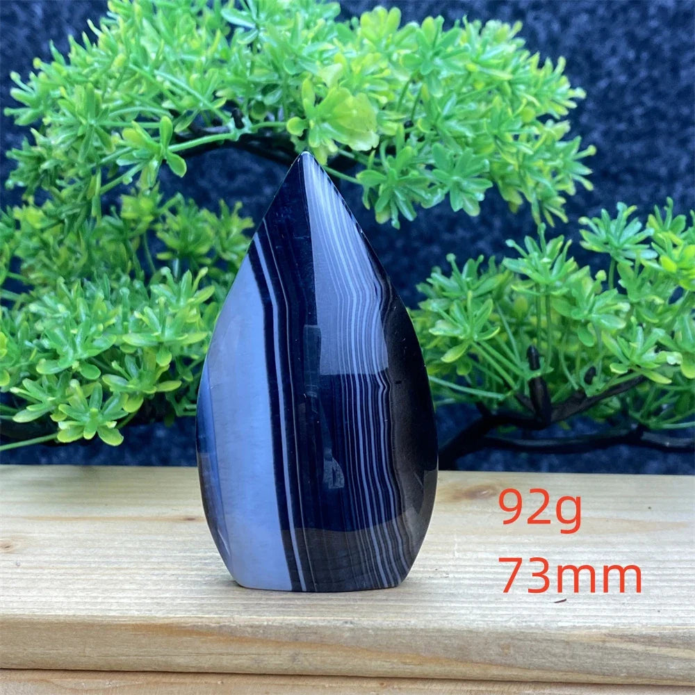 Natural Crystal Black Agate Silk Stripe Free Form Torch Reiki Healing Shape Meditation Feng Shui Home Decor Gift Warp Off Evil