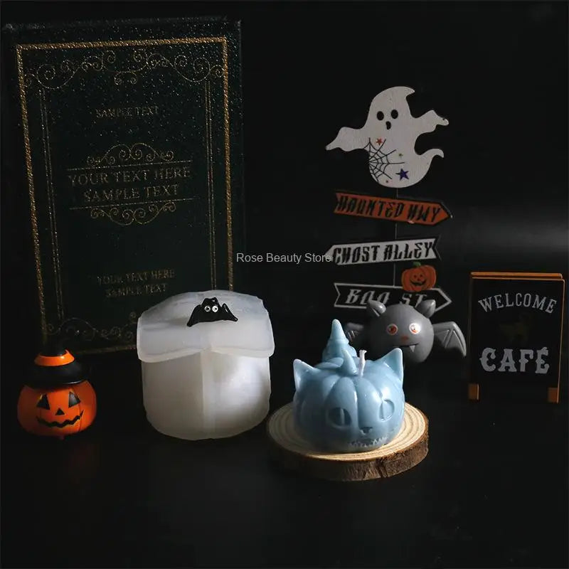 Cats and Pumpkins Silicone Candle Mold Diy Soap Resin Candle Chocolate Candy Jelly Ice Cube Mold Handmade Halloween Gift