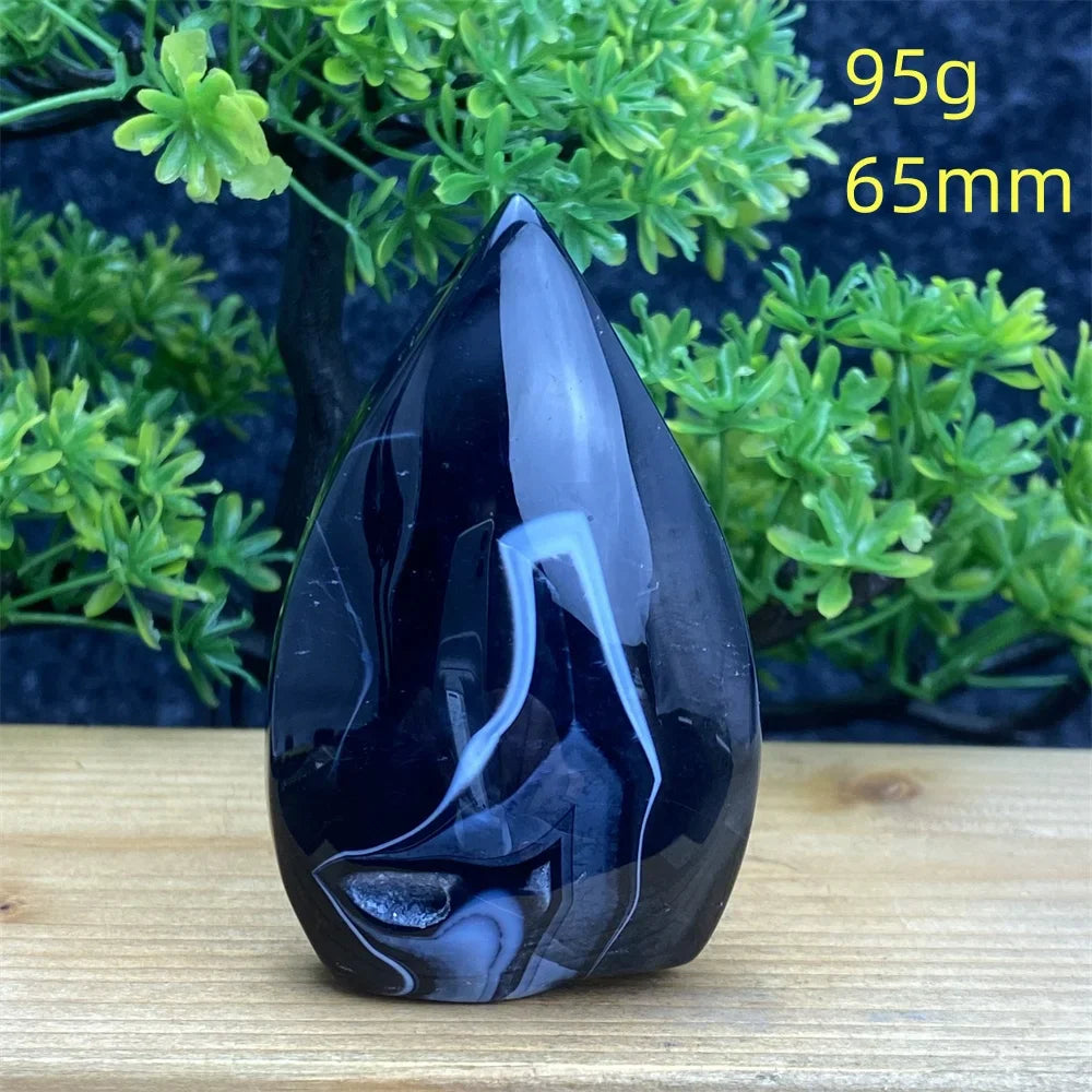 Natural Crystal Black Agate Silk Stripe Free Form Torch Reiki Healing Shape Meditation Feng Shui Home Decor Gift Warp Off Evil
