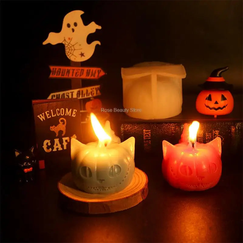 Cats and Pumpkins Silicone Candle Mold Diy Soap Resin Candle Chocolate Candy Jelly Ice Cube Mold Handmade Halloween Gift