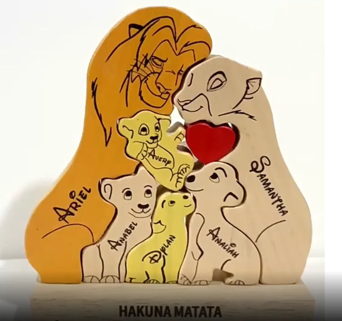 DIY Lion King Wooden Family Puzzle Personalized Name Puzzles Wooden Lions Puzzle Home Decor Thanksgiving Christmas Warm Gifts