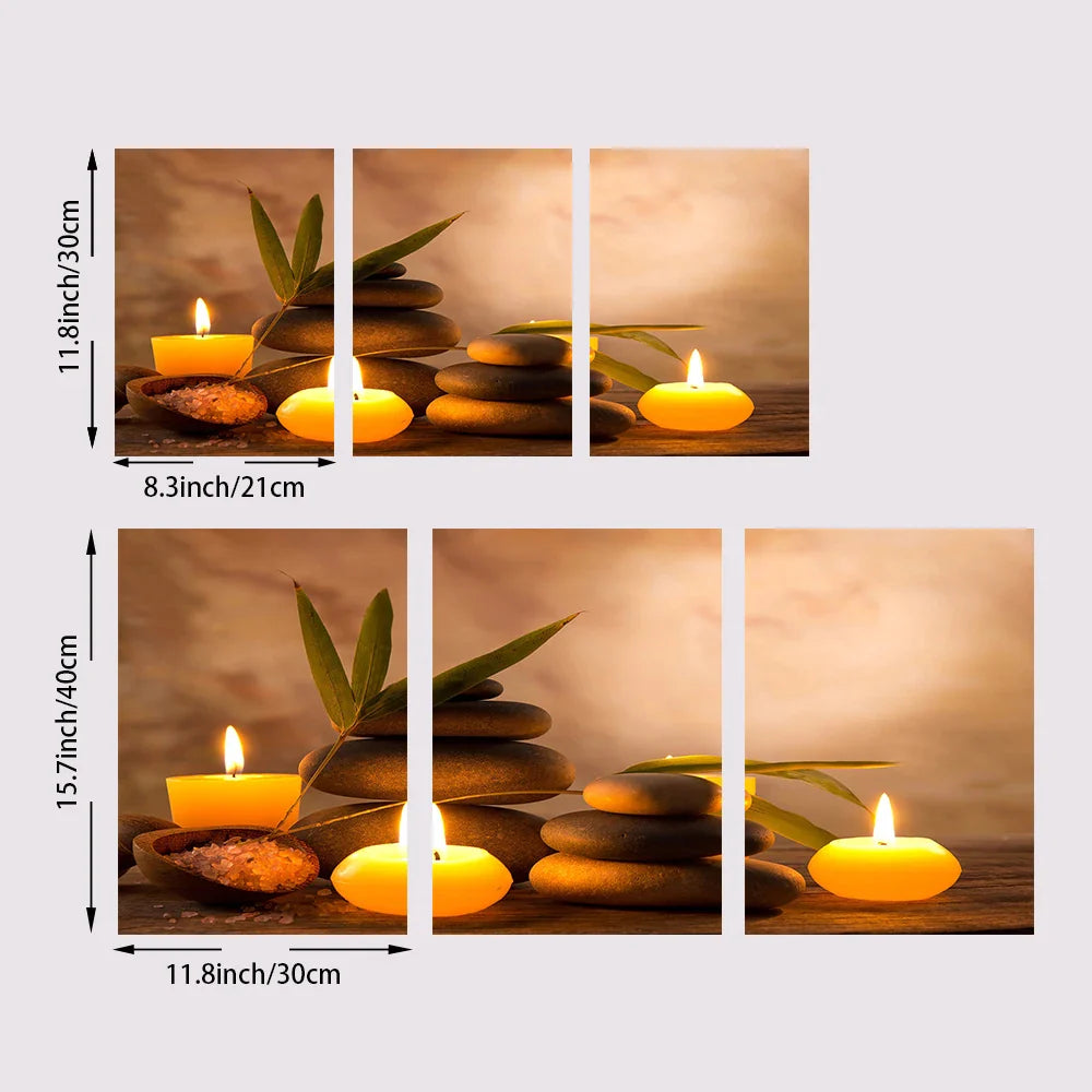 3PCS Frameless Canvas Paintings Print Wall Art Meditation Zen Stones Artwork Aromatic Burning Candles Spa Still Life Pictures