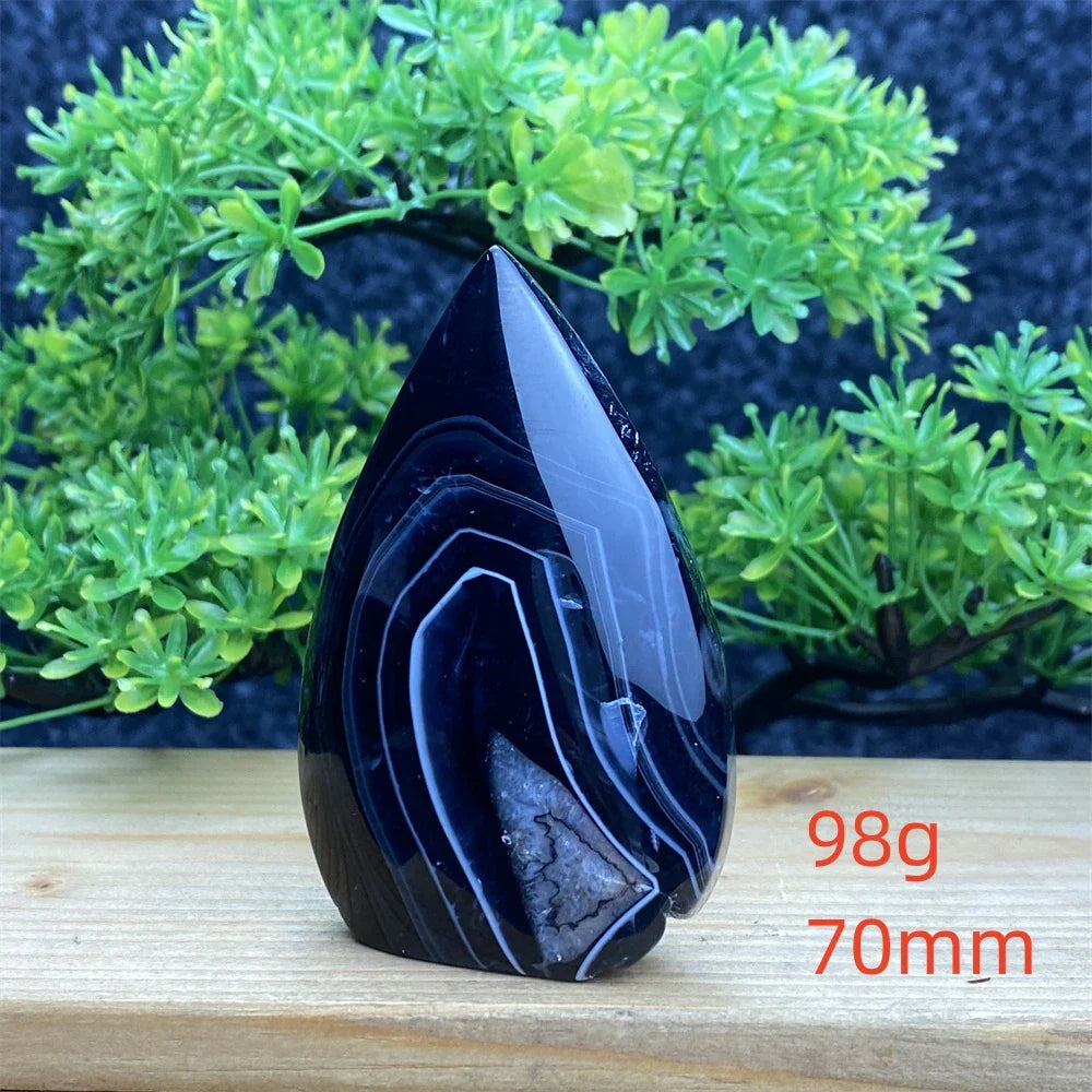 Natural Crystal Black Agate Silk Stripe Free Form Torch Reiki Healing Shape Meditation Feng Shui Home Decor Gift Warp Off Evil