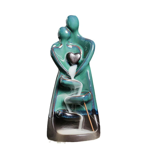 1pc Creative Ceramic Craft Home Decorate Lover Type Backflow Incense Burner Incense Censer Stick Holder (Without Incense)