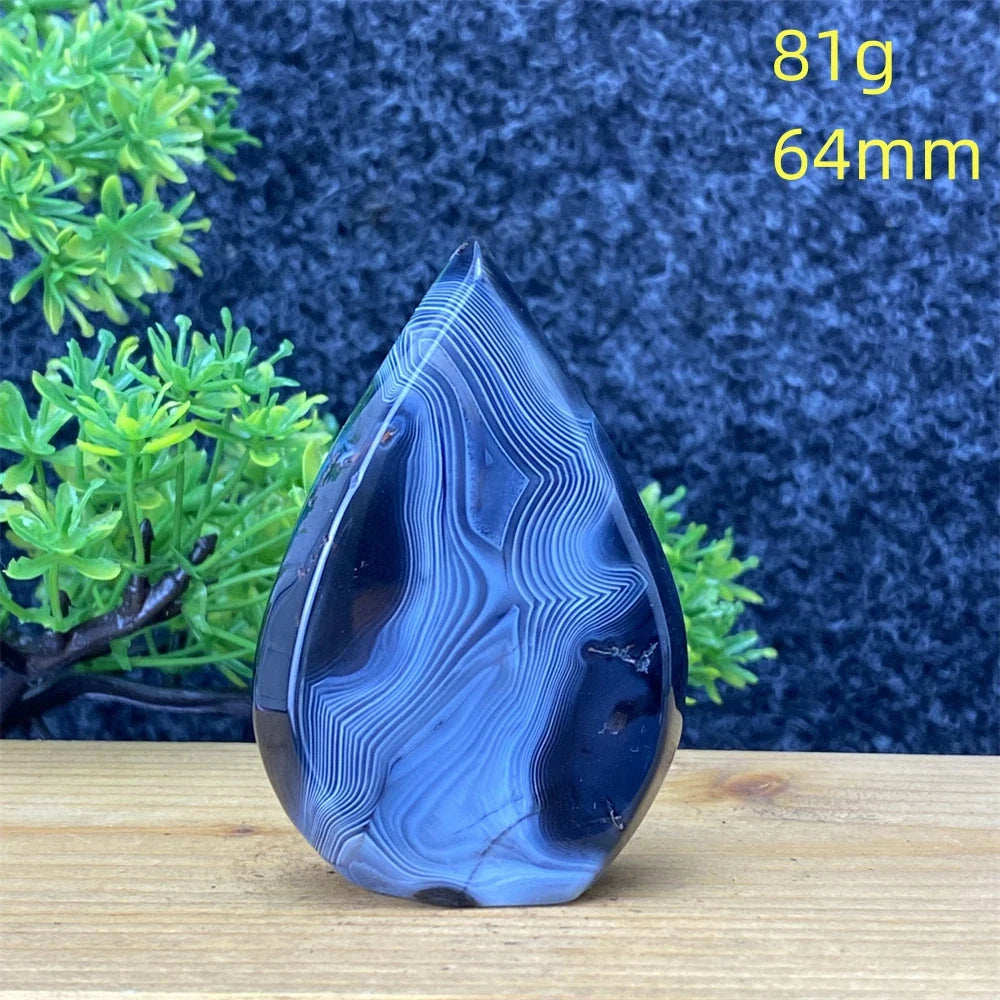 Natural Crystal Black Agate Silk Stripe Free Form Torch Reiki Healing Shape Meditation Feng Shui Home Decor Gift Warp Off Evil