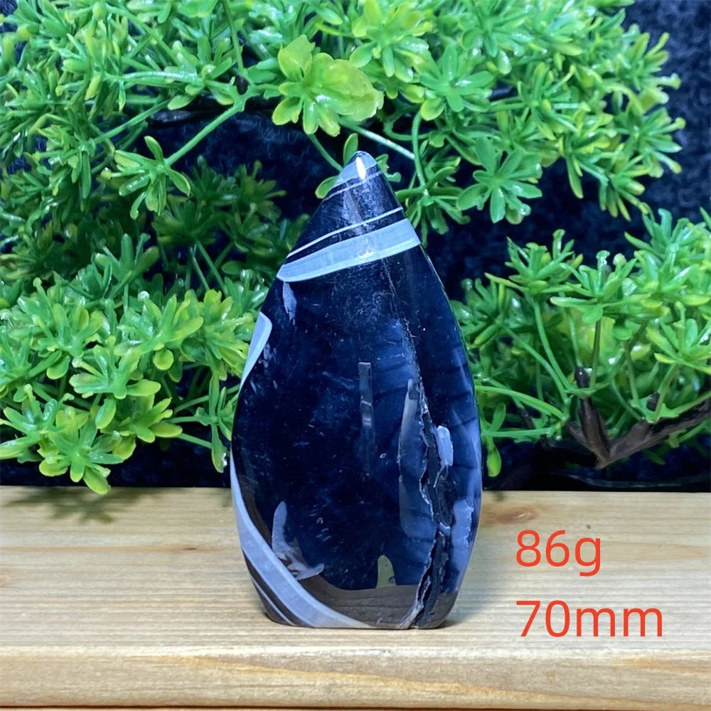 Natural Crystal Black Agate Silk Stripe Free Form Torch Reiki Healing Shape Meditation Feng Shui Home Decor Gift Warp Off Evil