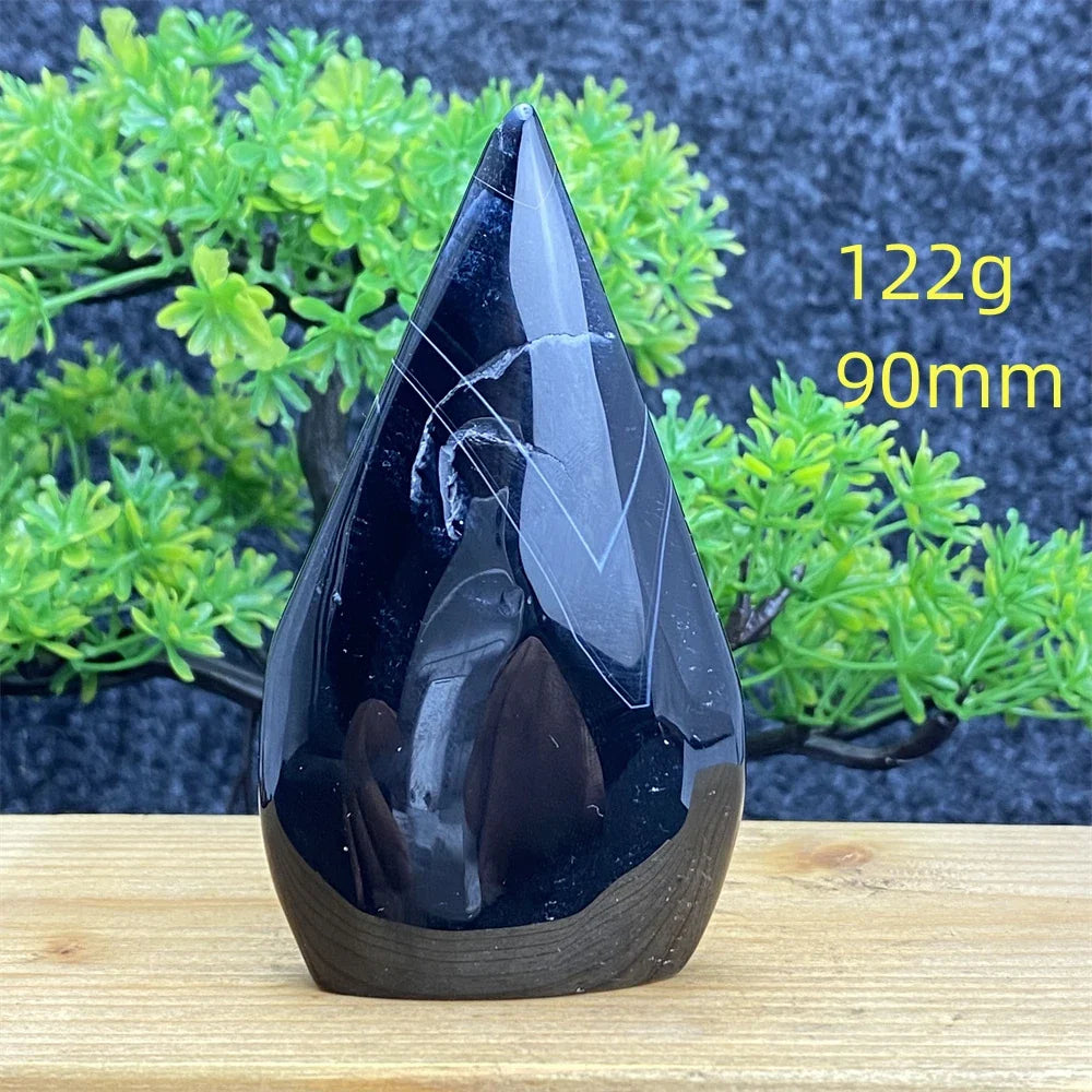 Natural Crystal Black Agate Silk Stripe Free Form Torch Reiki Healing Shape Meditation Feng Shui Home Decor Gift Warp Off Evil