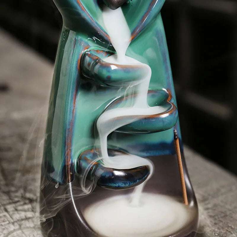 1pc Creative Ceramic Craft Home Decorate Lover Type Backflow Incense Burner Incense Censer Stick Holder (Without Incense)