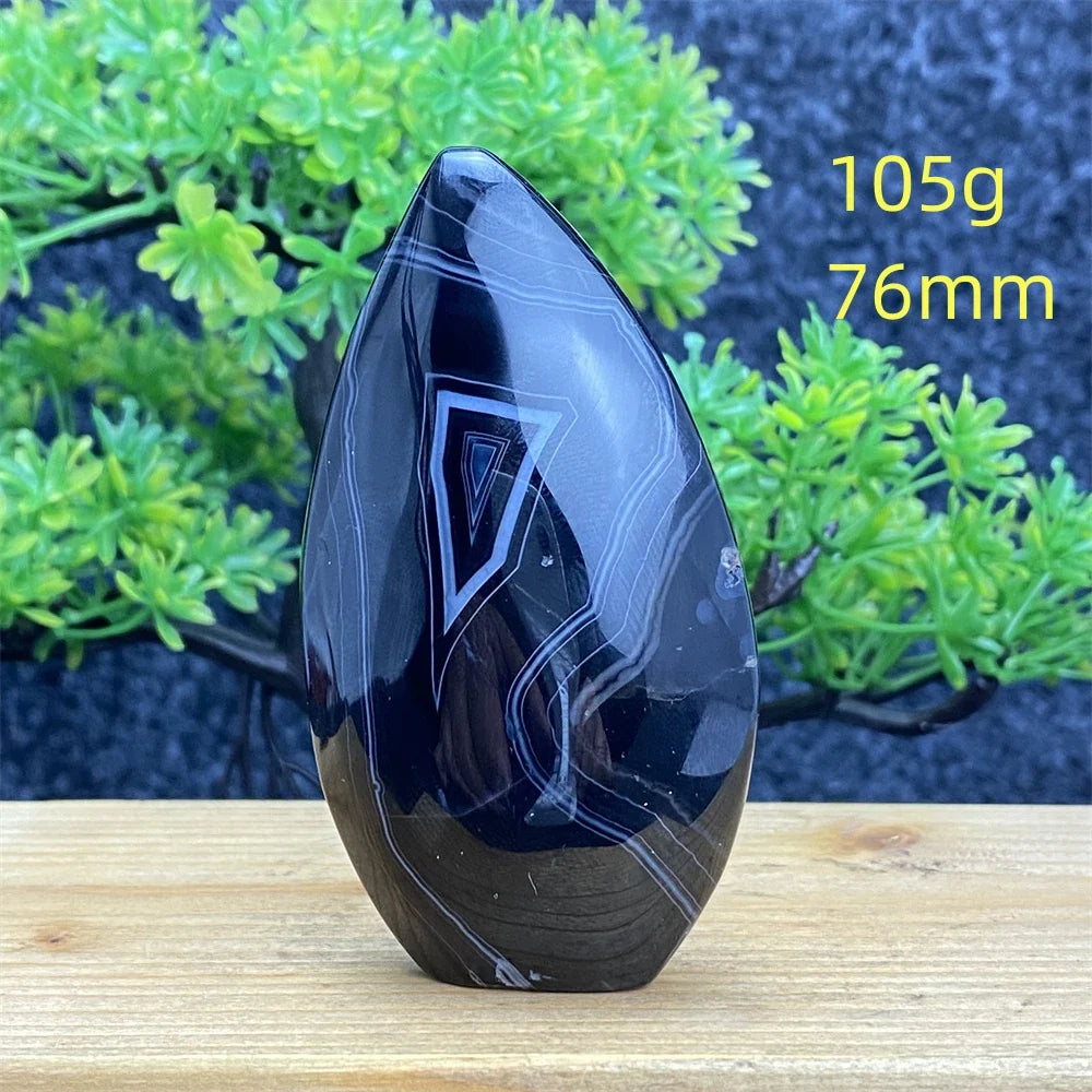 Natural Crystal Black Agate Silk Stripe Free Form Torch Reiki Healing Shape Meditation Feng Shui Home Decor Gift Warp Off Evil