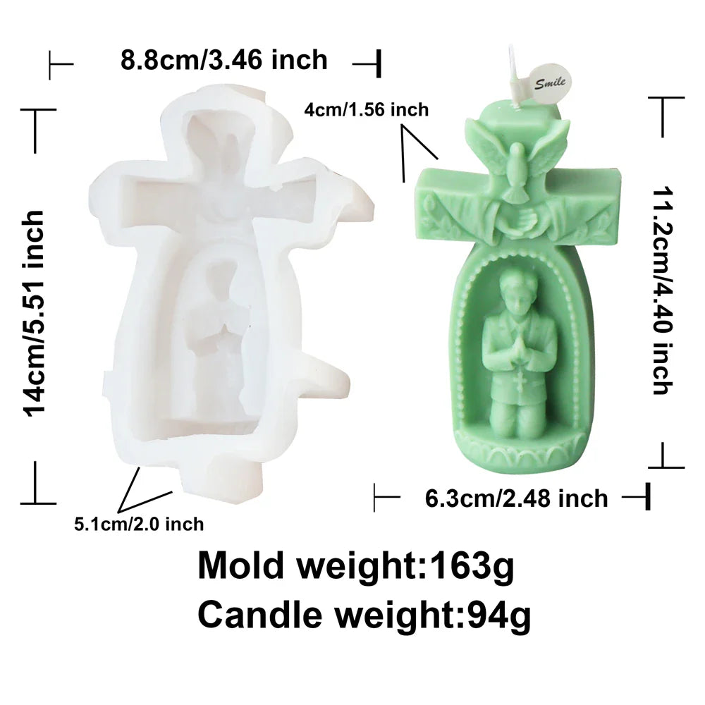 3D Cherub Silicone Mold DIY Handmade Praying Boy Girl Candle Mold Prayer Virgin Sculpture Soy Wax Candle Mold Cross Church Decor