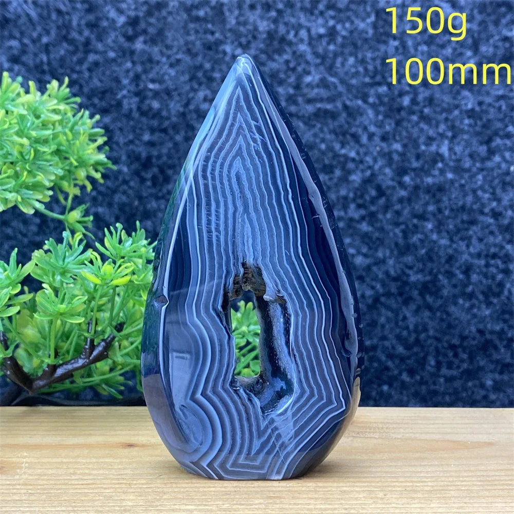 Natural Crystal Black Agate Silk Stripe Free Form Torch Reiki Healing Shape Meditation Feng Shui Home Decor Gift Warp Off Evil