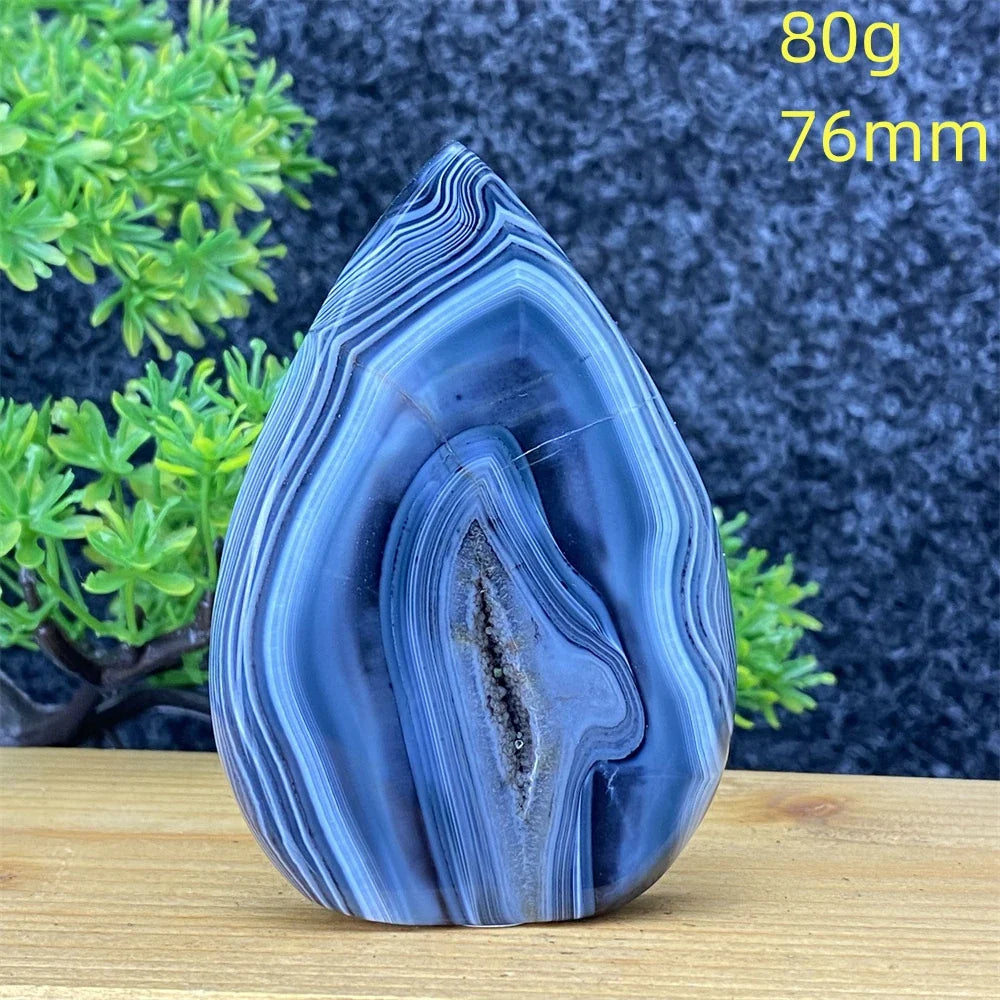 Natural Crystal Black Agate Silk Stripe Free Form Torch Reiki Healing Shape Meditation Feng Shui Home Decor Gift Warp Off Evil
