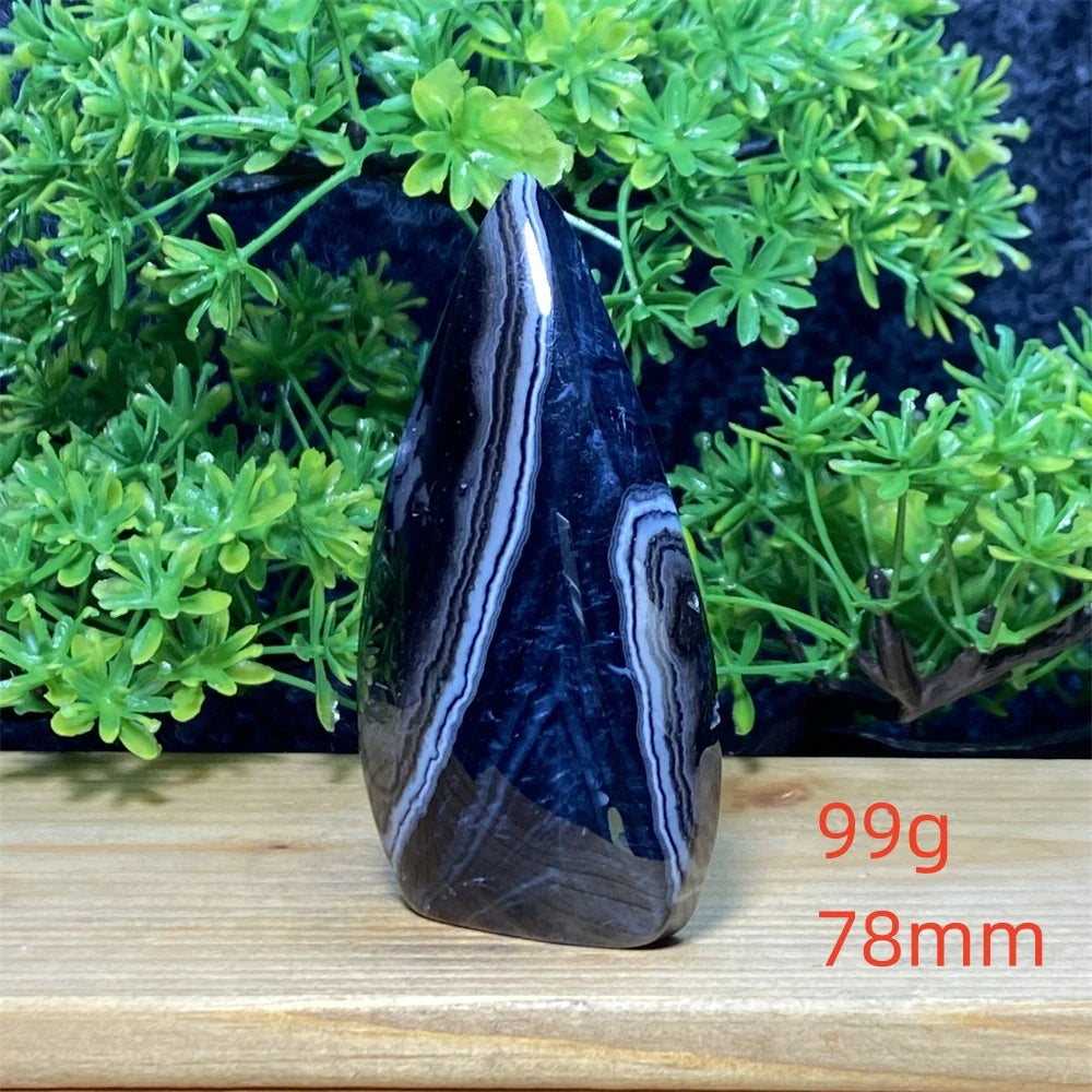 Natural Crystal Black Agate Silk Stripe Free Form Torch Reiki Healing Shape Meditation Feng Shui Home Decor Gift Warp Off Evil
