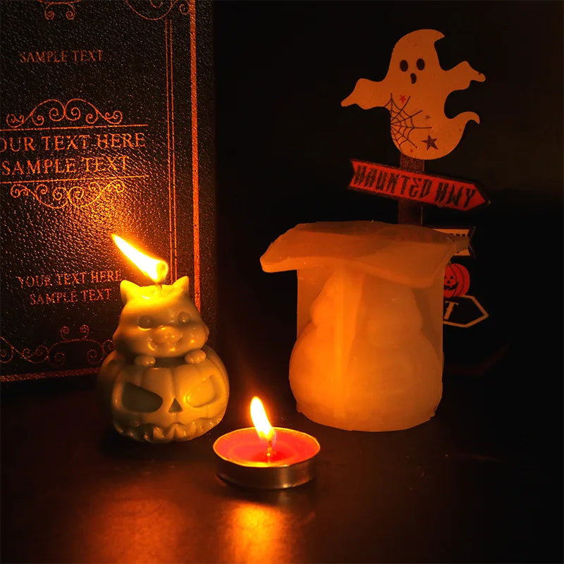 Cats and Pumpkins Silicone Candle Mold Diy Soap Resin Candle Chocolate Candy Jelly Ice Cube Mold Handmade Halloween Gift
