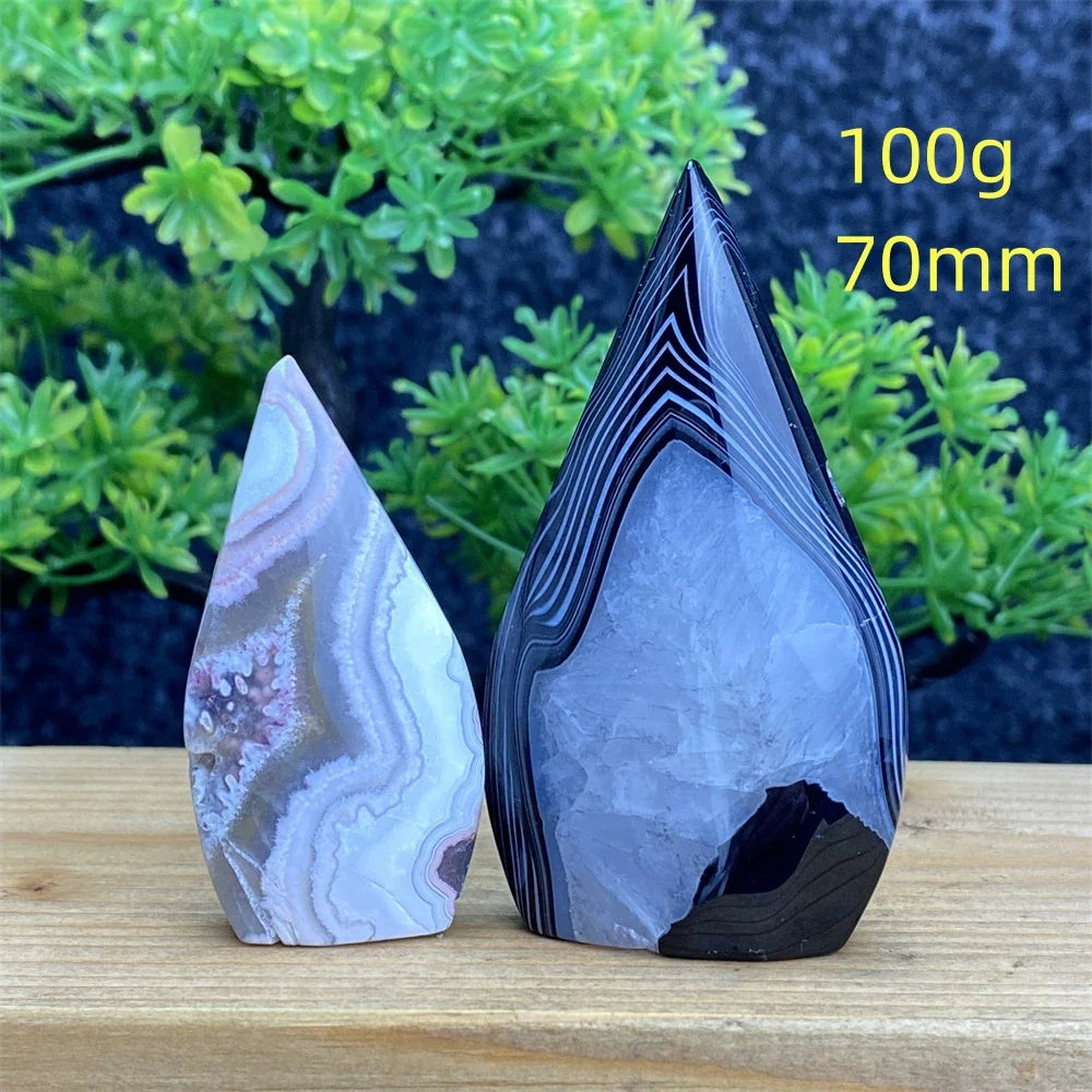 Natural Crystal Black Agate Silk Stripe Free Form Torch Reiki Healing Shape Meditation Feng Shui Home Decor Gift Warp Off Evil
