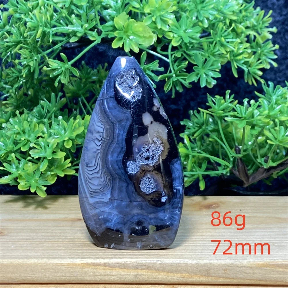 Natural Crystal Black Agate Silk Stripe Free Form Torch Reiki Healing Shape Meditation Feng Shui Home Decor Gift Warp Off Evil