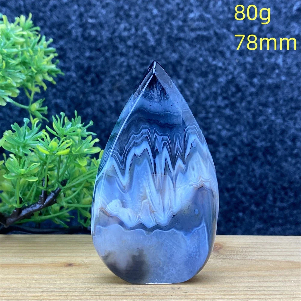 Natural Crystal Black Agate Silk Stripe Free Form Torch Reiki Healing Shape Meditation Feng Shui Home Decor Gift Warp Off Evil