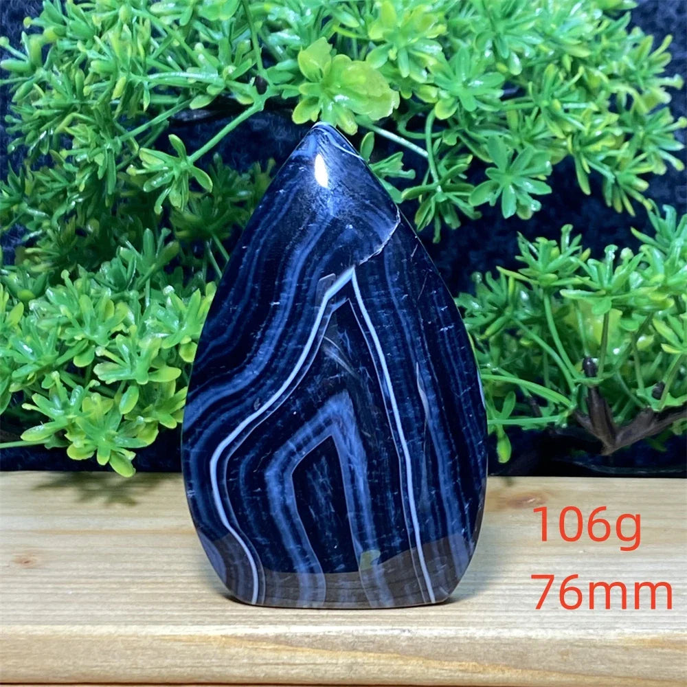 Natural Crystal Black Agate Silk Stripe Free Form Torch Reiki Healing Shape Meditation Feng Shui Home Decor Gift Warp Off Evil