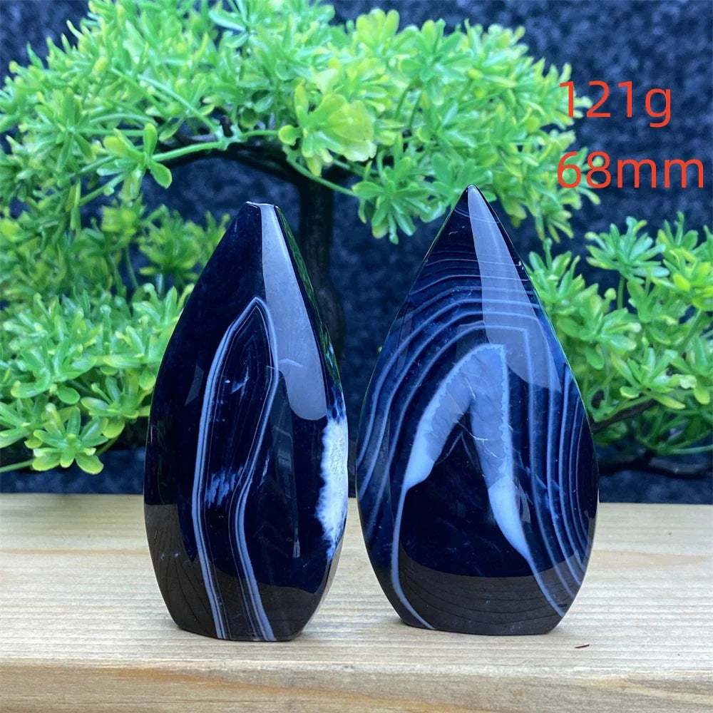 Natural Crystal Black Agate Silk Stripe Free Form Torch Reiki Healing Shape Meditation Feng Shui Home Decor Gift Warp Off Evil