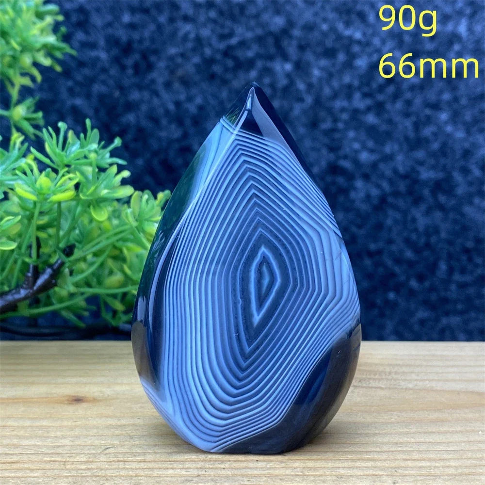 Natural Crystal Black Agate Silk Stripe Free Form Torch Reiki Healing Shape Meditation Feng Shui Home Decor Gift Warp Off Evil