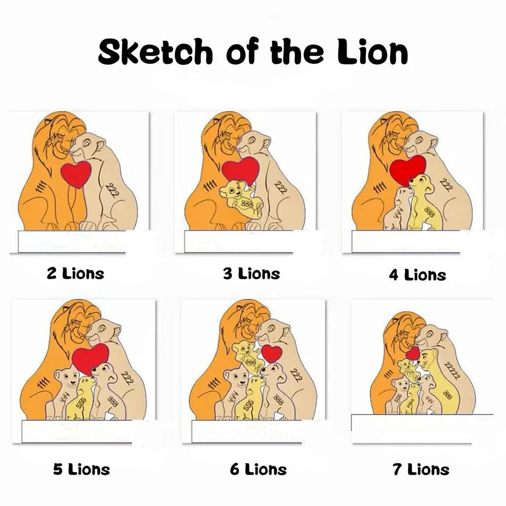 DIY Lion King Wooden Family Puzzle Personalized Name Puzzles Wooden Lions Puzzle Home Decor Thanksgiving Christmas Warm Gifts