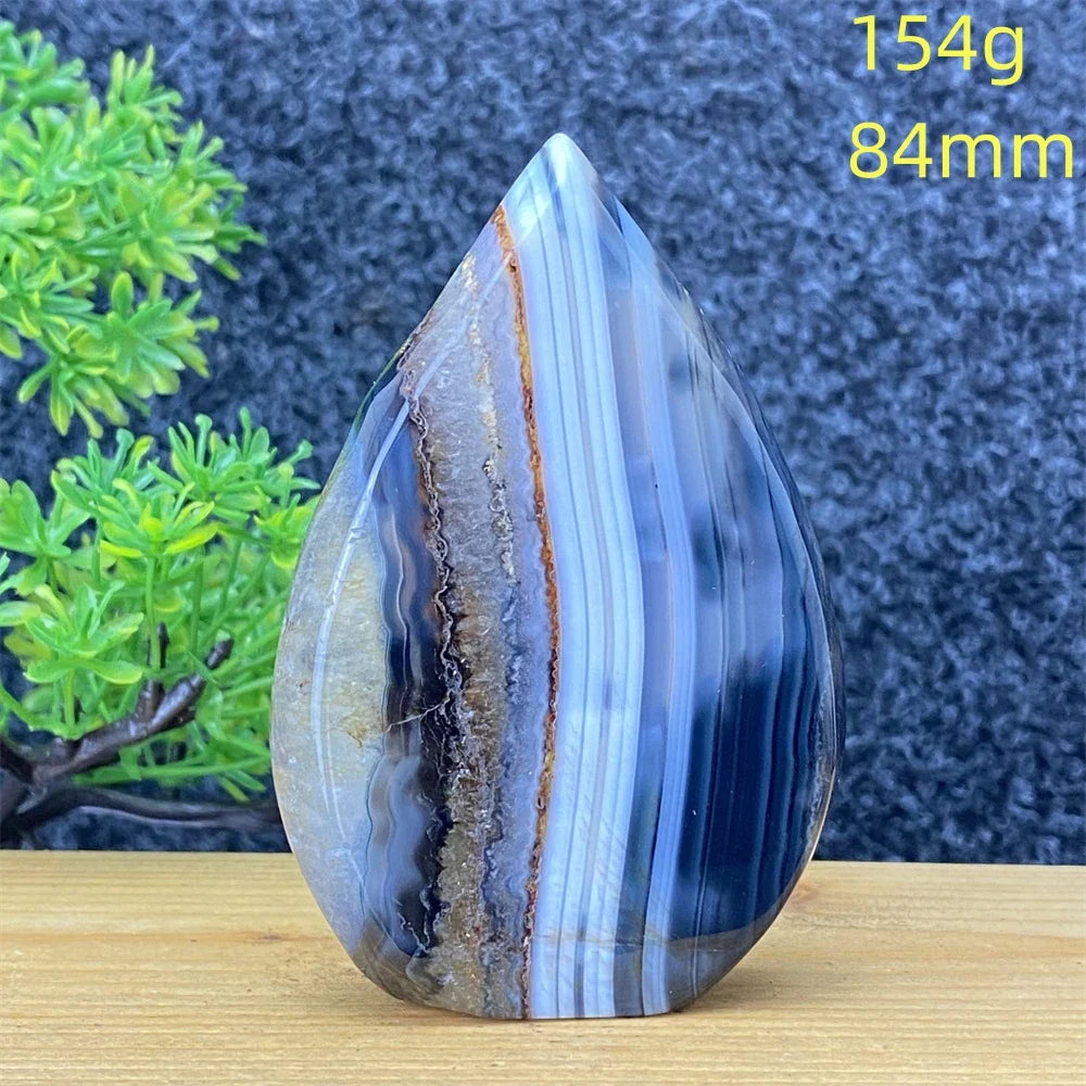 Natural Crystal Black Agate Silk Stripe Free Form Torch Reiki Healing Shape Meditation Feng Shui Home Decor Gift Warp Off Evil