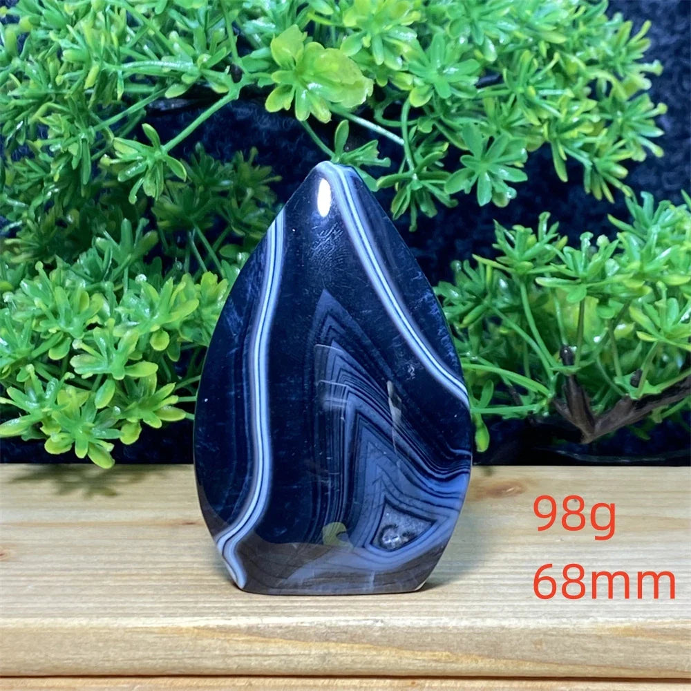 Natural Crystal Black Agate Silk Stripe Free Form Torch Reiki Healing Shape Meditation Feng Shui Home Decor Gift Warp Off Evil