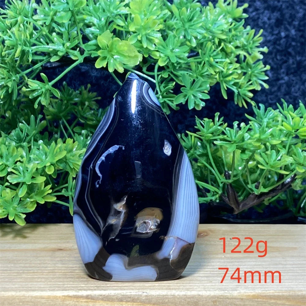Natural Crystal Black Agate Silk Stripe Free Form Torch Reiki Healing Shape Meditation Feng Shui Home Decor Gift Warp Off Evil