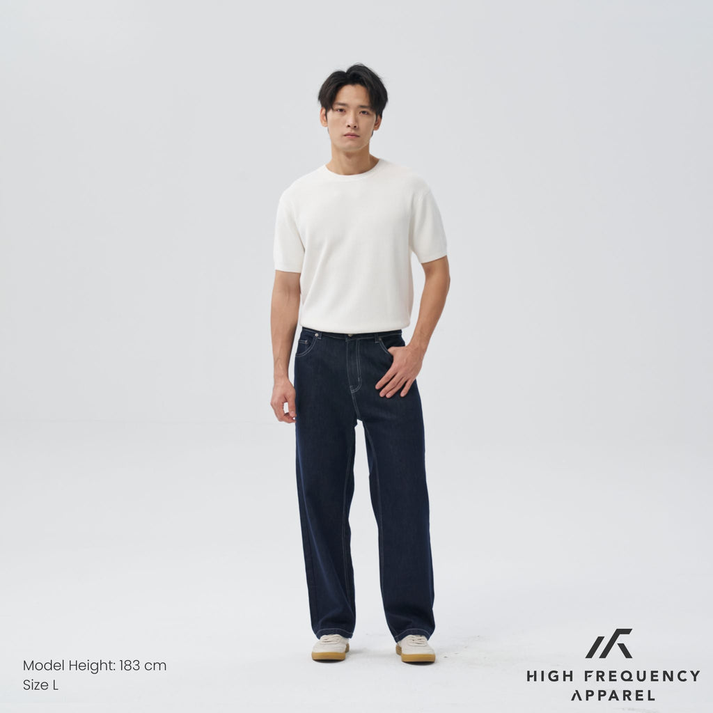 Straight Cut Dark Denim With Contrast Stitch