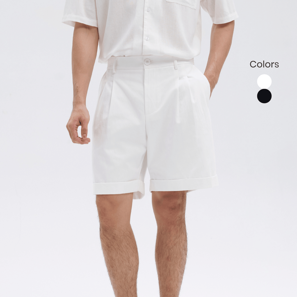 Double Pleated Waistband Shorts with Cuffed Hem