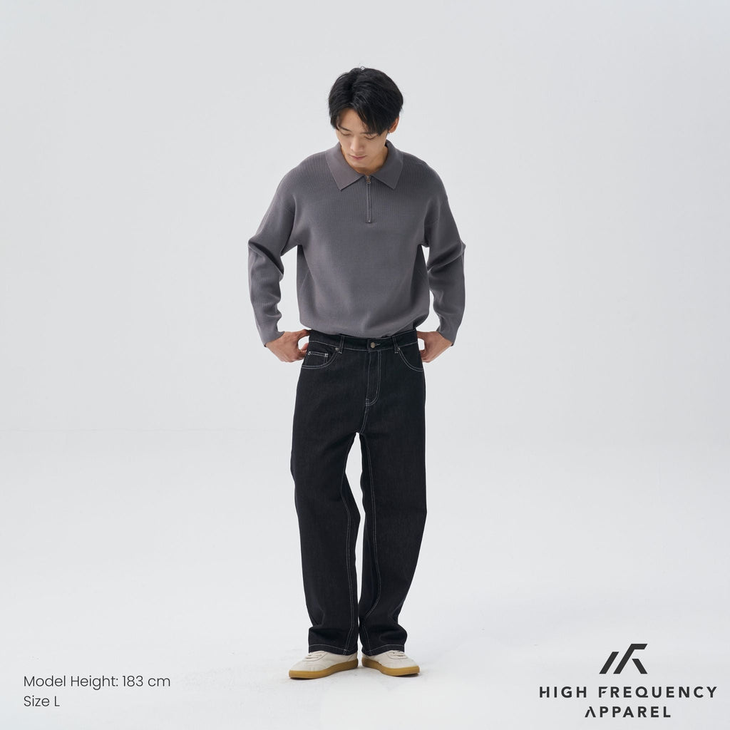 Straight Cut Dark Denim With Contrast Stitch