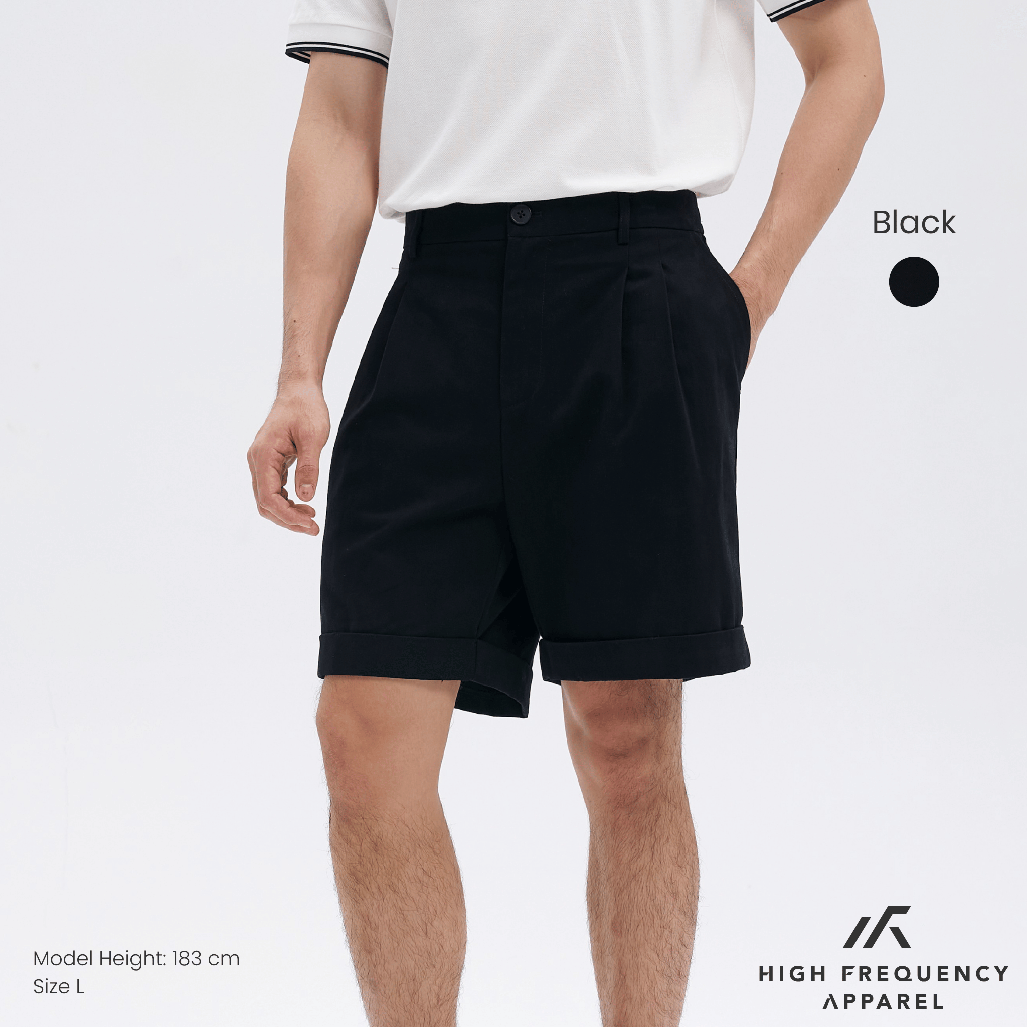 Double Pleated Waistband Shorts with Cuffed Hem