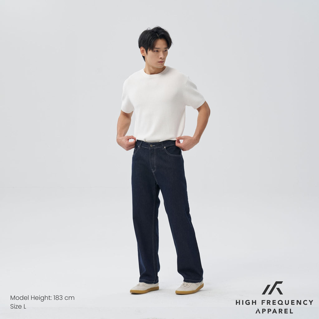 Straight Cut Dark Denim With Contrast Stitch