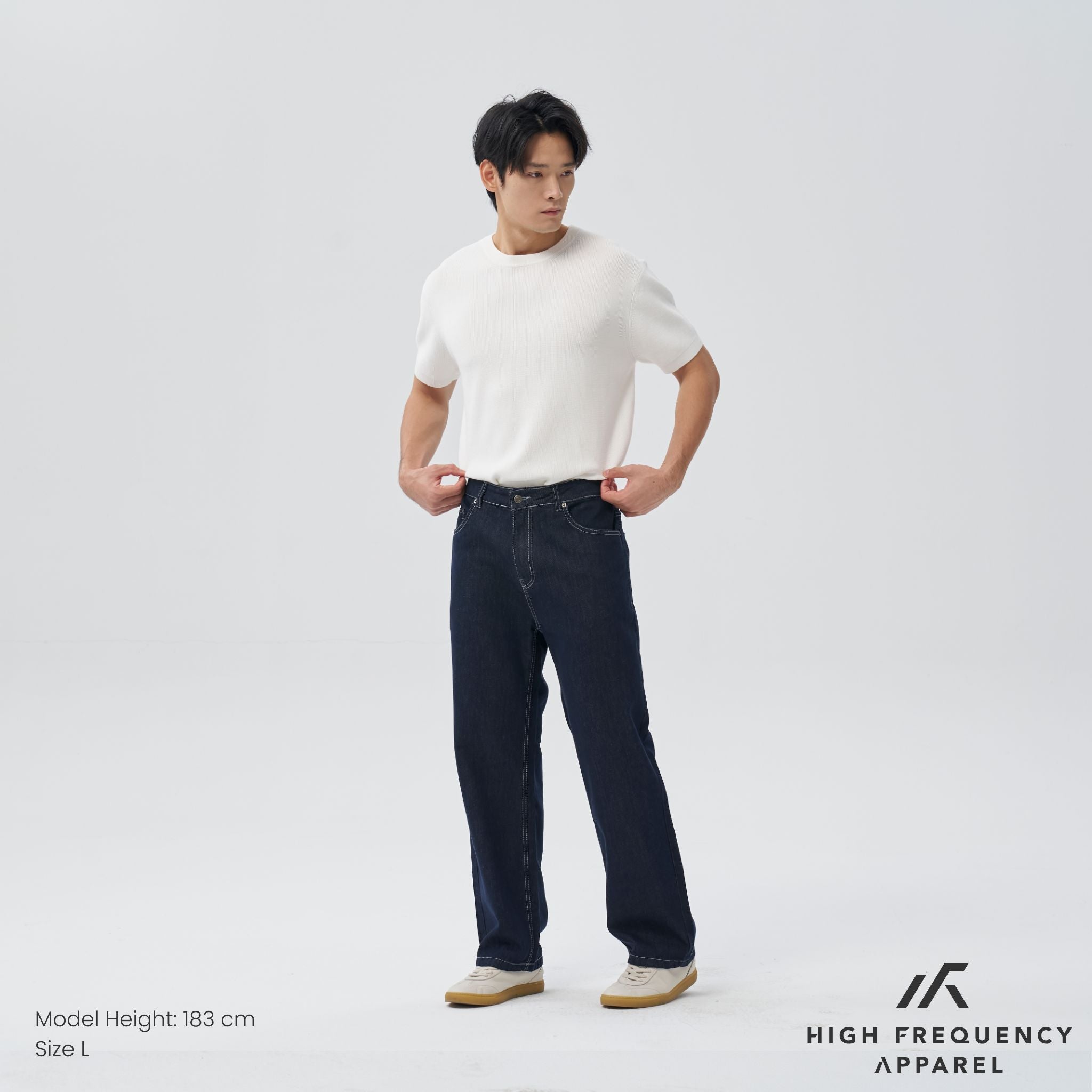 Straight Cut Dark Denim With Contrast Stitch