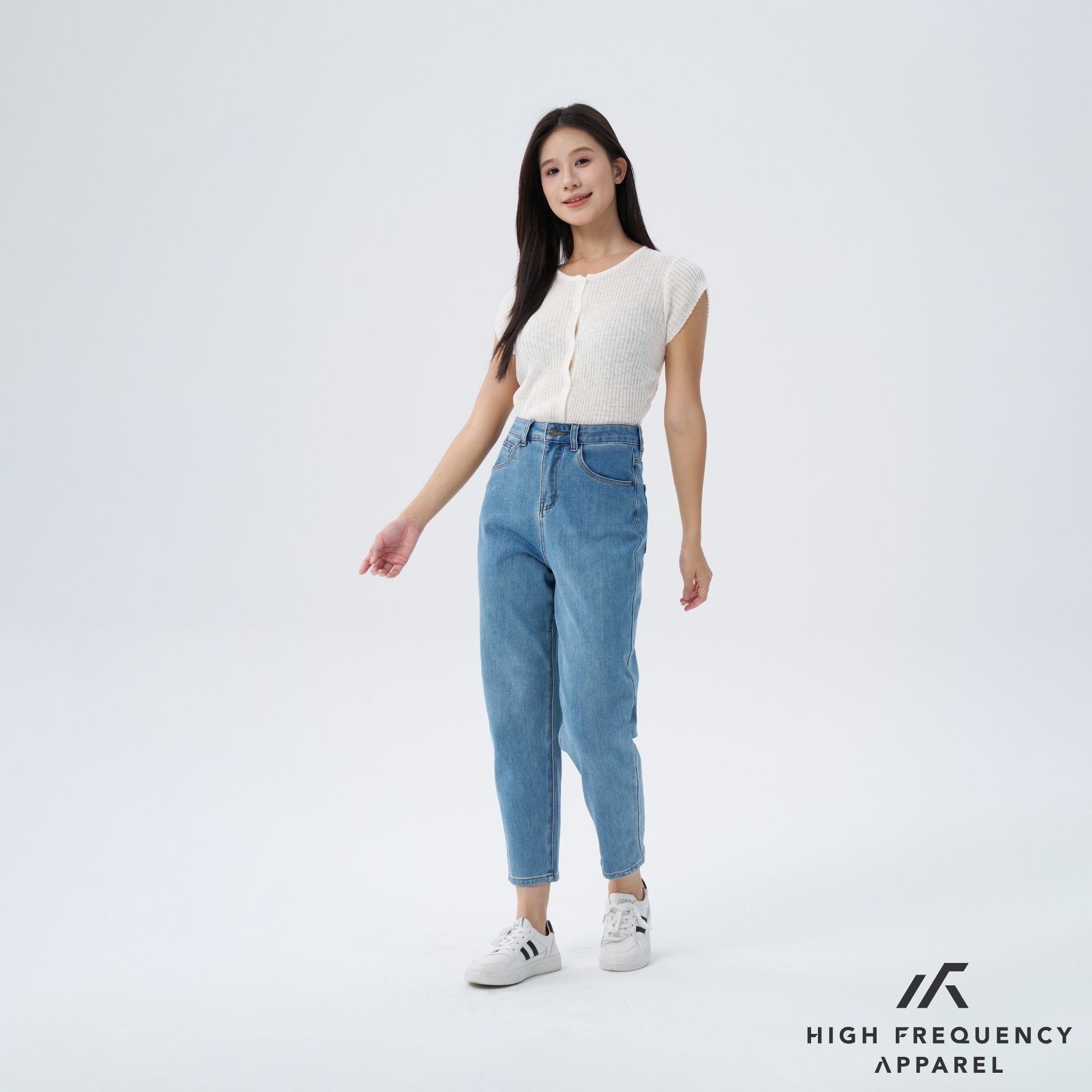 High Waisted Ankle-Length Mom Denim Jeans