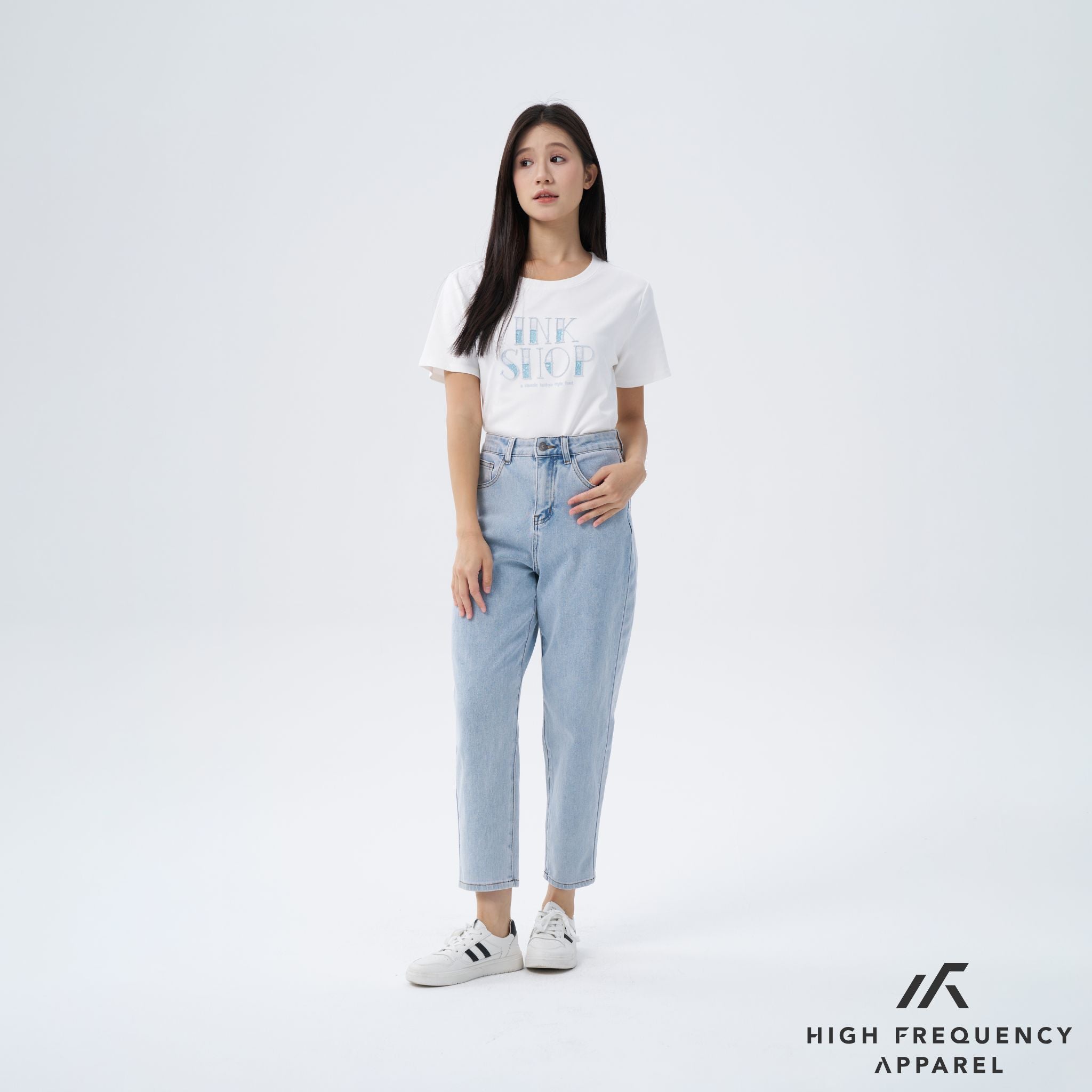 High Waisted Ankle-Length Mom Denim Jeans