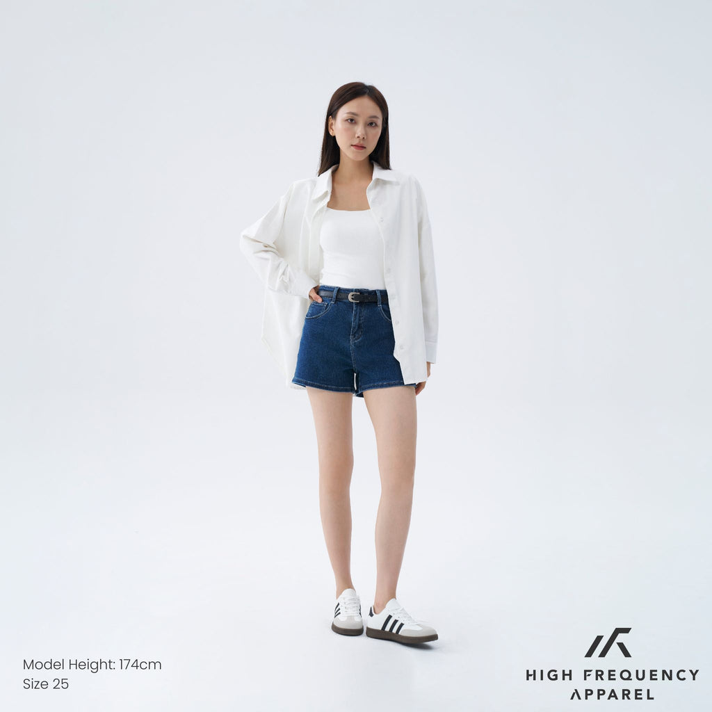 Mid-Waisted Stretch Denim Shorts