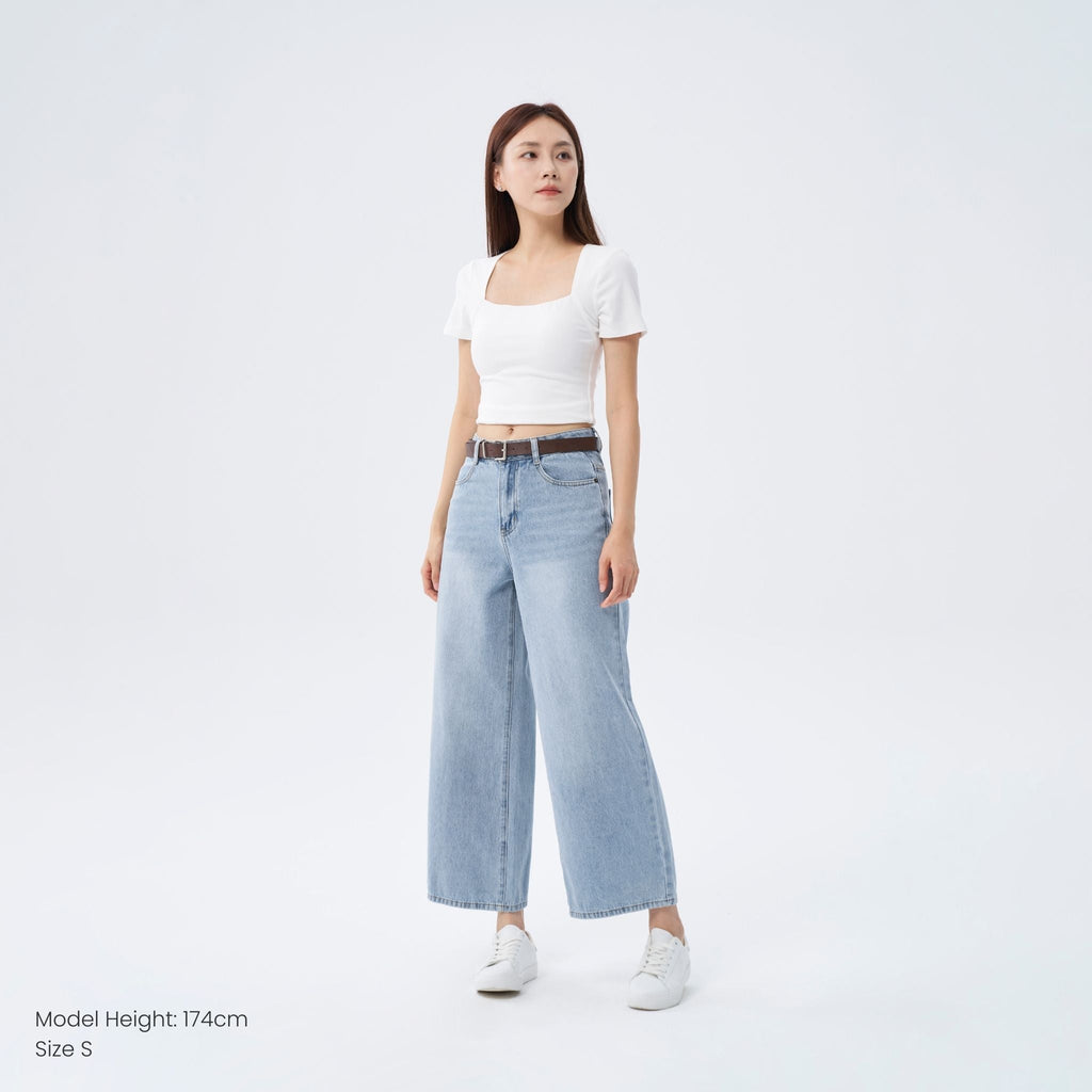 Wide Leg Mid-Waisted Ankle Length Denim Jeans