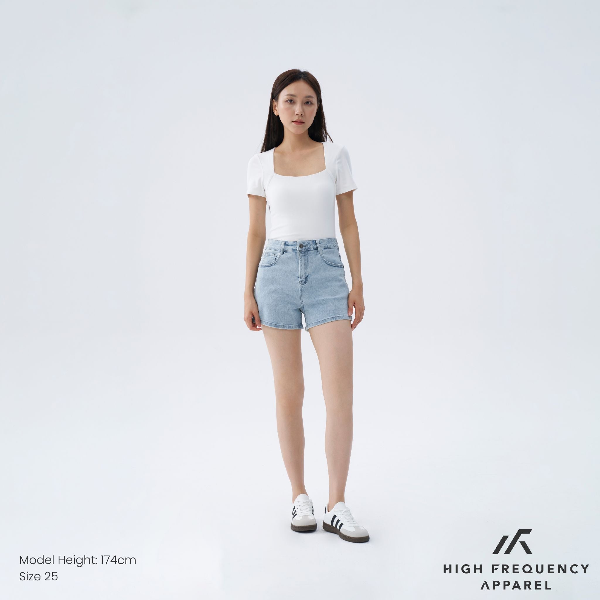 Mid-Waisted Stretch Denim Shorts