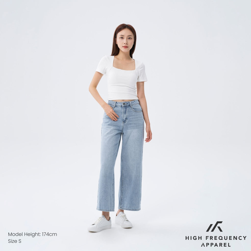 Wide Leg Mid-Waisted Ankle Length Denim Jeans
