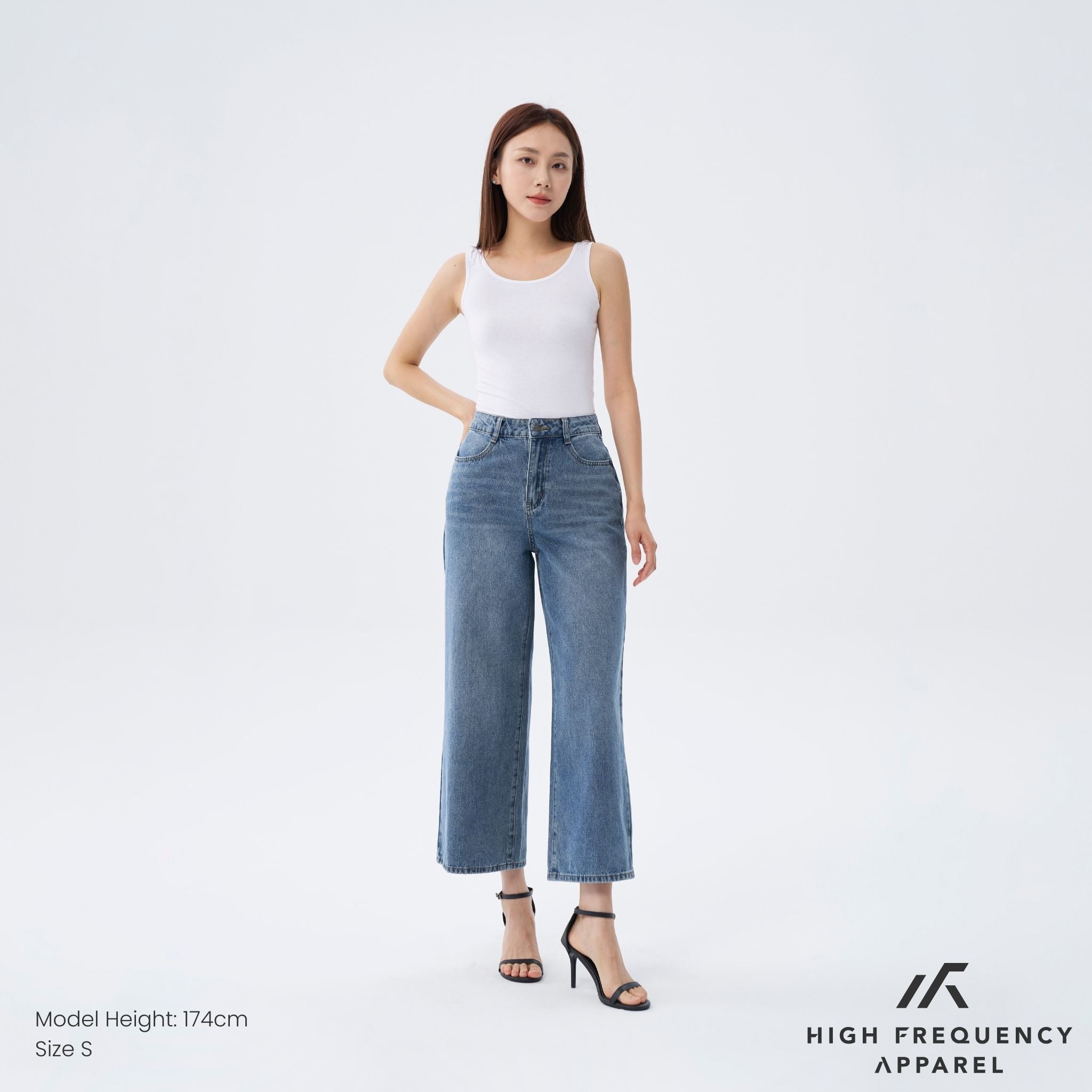 Wide Leg Mid-Waisted Ankle Length Denim Jeans