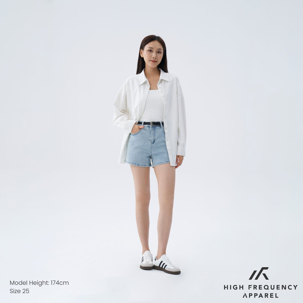 Mid-Waisted Stretch Denim Shorts