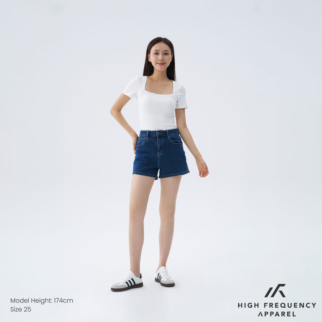 Mid-Waisted Stretch Denim Shorts